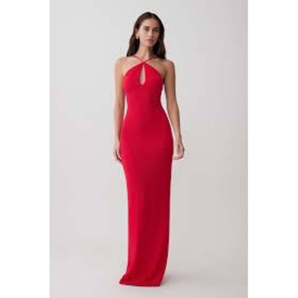 MESHKI Ashtin Cross Front Knit Maxi Dress Red Medium New With Tags